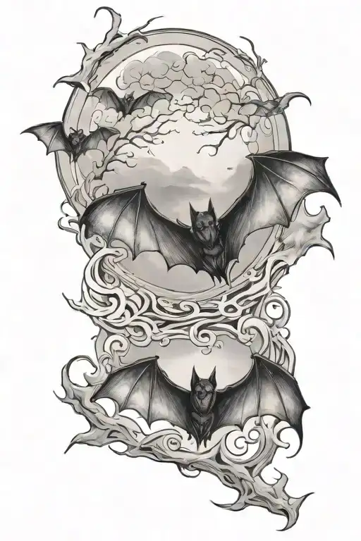 bats moon fog tattoo design idea
