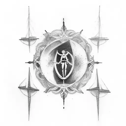 A tattoo inspired by the revenge theme in the Count of Monte Cristo, with a silhouette of an airplane in the background symbolizing freedom and escape tattoo design idea