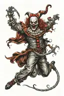 evil clown dragging a beautiful woman to the depths of hell tattoo design idea