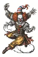 evil clown dragging a beautiful woman to the depths of hell tattoo design idea