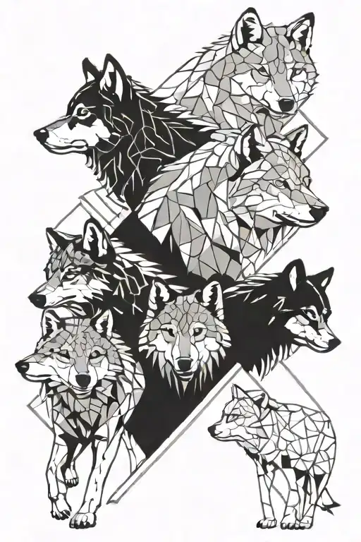 wolf pack 2mum dad and 2 cubs  tattoo design idea