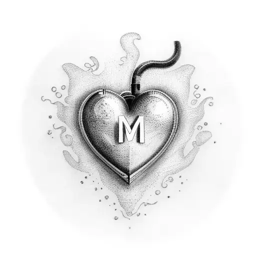 heart beat with the letter m tattoo design idea