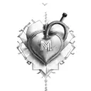 heart beat with the letter m tattoo design idea