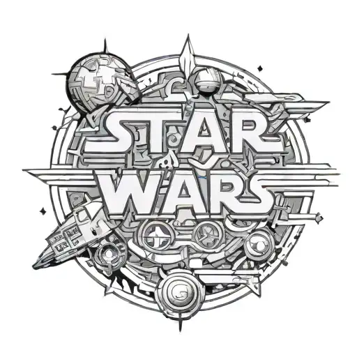star wars language lettering spelling God is always around and add some star wars stuff around it tattoo design idea