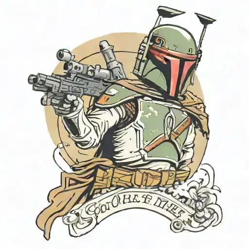 Star Wars writing saying God is always there with boba fett tattoo design idea