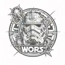 star wars language lettering spelling God is always around and add some star wars stuff around it tattoo design idea