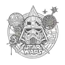 star wars language lettering spelling God is always around and add some star wars stuff around it tattoo design idea
