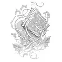 An intricate vine tattoo with book pages intertwined, symbolizing growth and knowledge tattoo design idea