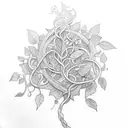 An intricate vine tattoo with book pages intertwined, symbolizing growth and knowledge tattoo design idea