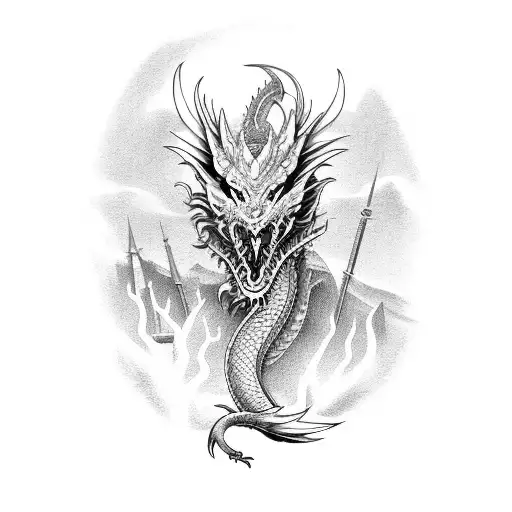 dragon around the long sword tattoo design idea