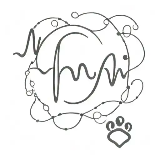 A minimalist tattoo of a heartbeat line with gym equipment and dog paw prints, symbolizing your dedication to fitness and love for dogs tattoo design idea