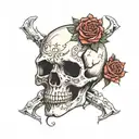 skull surrounded roses blooming hearts connect to face  tattoo design idea