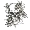 skull surrounded roses blooming hearts connect to face  tattoo design idea