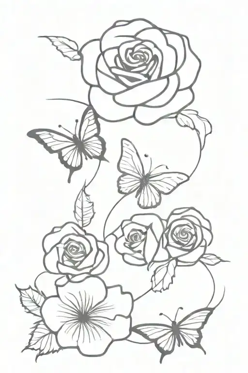 2 roses 6 butterflies  tattoo design idea