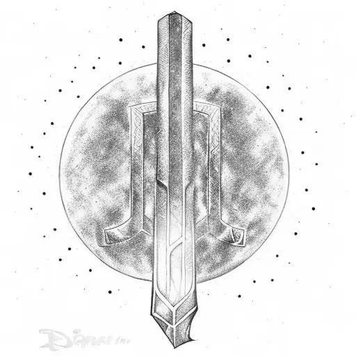 Thor Mjolnir Hammer in Marvel style, outlines only tattoo design idea