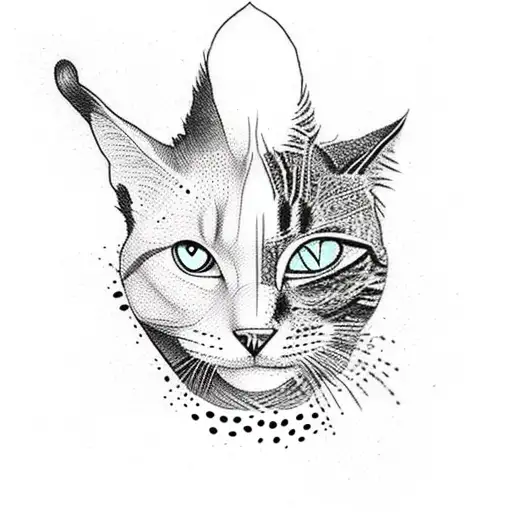 A dotwork tattoo of a classroom scene from the Saw movies, with a sinister twist featuring a cat as the main character tattoo design idea