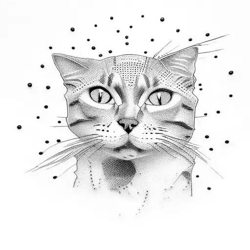 A dotwork tattoo of a classroom scene from the Saw movies, with a sinister twist featuring a cat as the main character tattoo design idea