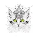 A dotwork tattoo of a classroom scene from the Saw movies, with a sinister twist featuring a cat as the main character tattoo design idea