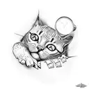 A dotwork tattoo of a classroom scene from the Saw movies, with a sinister twist featuring a cat as the main character tattoo design idea