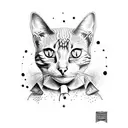 A dotwork tattoo of a classroom scene from the Saw movies, with a sinister twist featuring a cat as the main character tattoo design idea