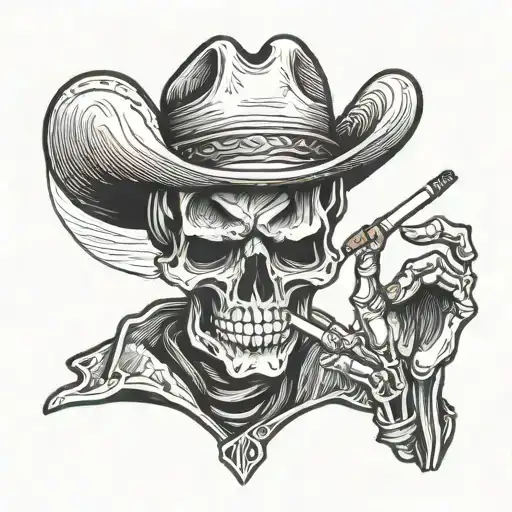 skeleton cowboy smoking cigarette tattoo design idea