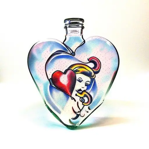wine bottle pouring hearts in glass 1.5 inch tattoo design idea