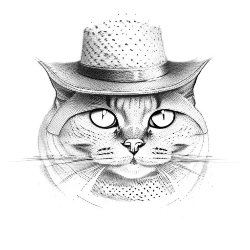 black cat with hat on head tattoo design idea