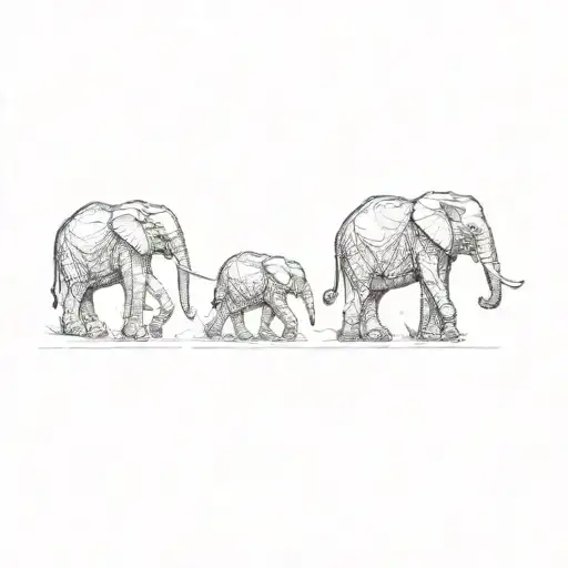 a family of african elephants  tattoo design idea
