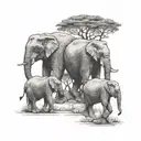 3 elephants following each other, with trees in background  tattoo design idea