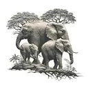 3 elephants following each other, with trees in background  tattoo design idea