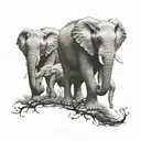 3 elephants following each other, with trees in background  tattoo design idea