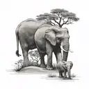 3 elephants following each other, with trees in background  tattoo design idea