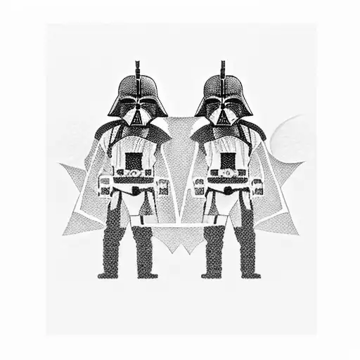 A dotwork tattoo of Darth Vader meditating in a samurai garden tattoo design idea