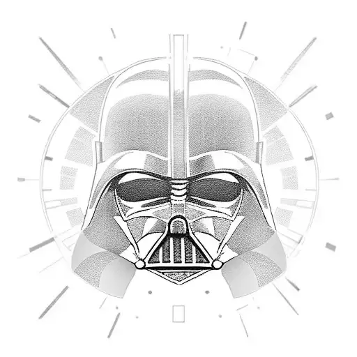 Darth Vader's helmet merged with a samurai mask in blackwork style tattoo design idea