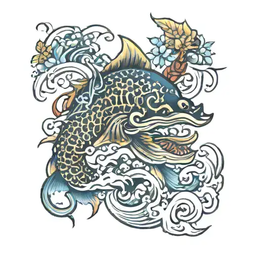 Japanese marine life tattoo design idea