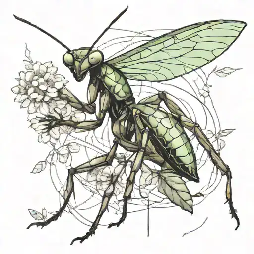 synthesis for minimalist tattoo of mantis in defense position tattoo design idea