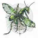 Chromatic linear design in synthesis for minimalist tattoo of mantis in defense position tattoo design idea