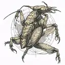 synthesis for minimalist tattoo of mantis in defense position tattoo design idea