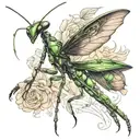 synthesis for minimalist tattoo of mantis in defense position tattoo design idea