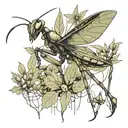 synthesis for minimalist tattoo of mantis in defense position tattoo design idea