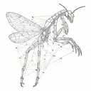 synthesis for minimalist tattoo of mantis in defense position tattoo design idea