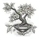 Create a money tree tattoo design with Asian-inspired elements tattoo design idea