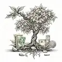 Create a money tree tattoo design with Asian-inspired elements tattoo design idea