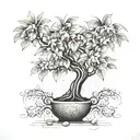 Create a money tree tattoo design with Asian-inspired elements tattoo design idea