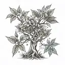 Create a money tree tattoo design with Asian-inspired elements tattoo design idea
