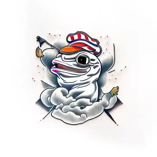 pepe el pollo con fondo de playa  tattoo design idea