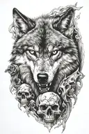 angry wolf and skulls tattoo design idea