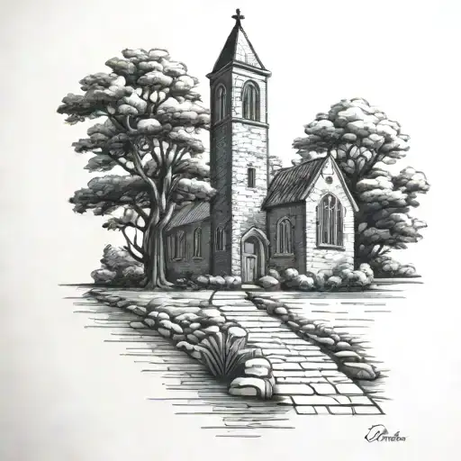 small brick church  tattoo design idea