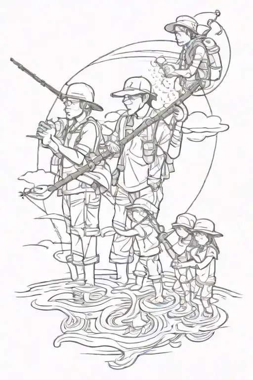 fishing rod family holding hands tattoo design idea