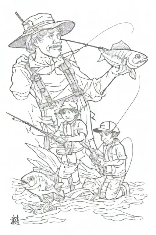 fishing son and dad memorial tattoo design idea